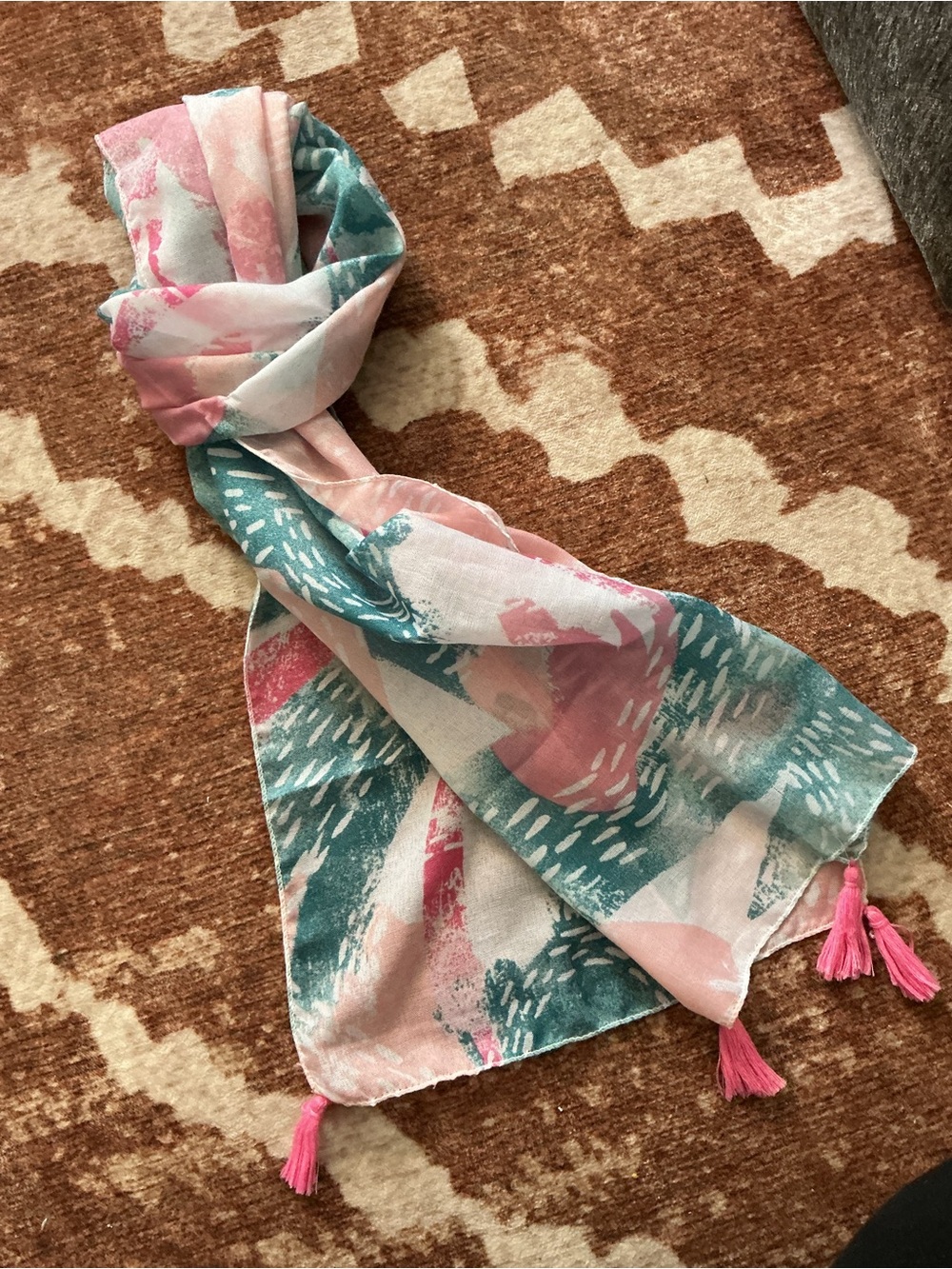 Fashion Scarf bundle Pink & Teal Abstract Tassel Scarf + orange paisley scarf